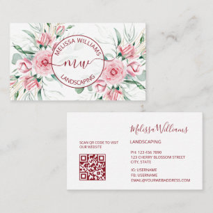 QR-Code   Wasserfarben-Rosa-Rosen-Logo Visitenkarte