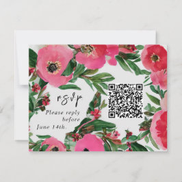 QR-Code Wasserfarbrosa Anemone Wedding RSVP Karte