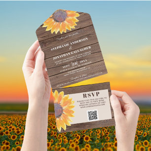 QR-Code Watercolor Sonnenblume Scheunenholz Alles  All In One Einladung