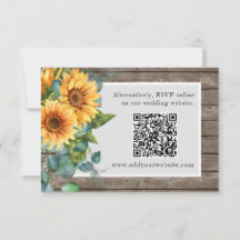 Qr Code Website Rustic Wood Sunflowers Wedding RSV