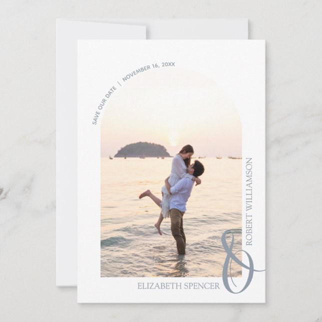 QR Code Wedding Foto Dusty Blue Save The Date (Vorderseite)