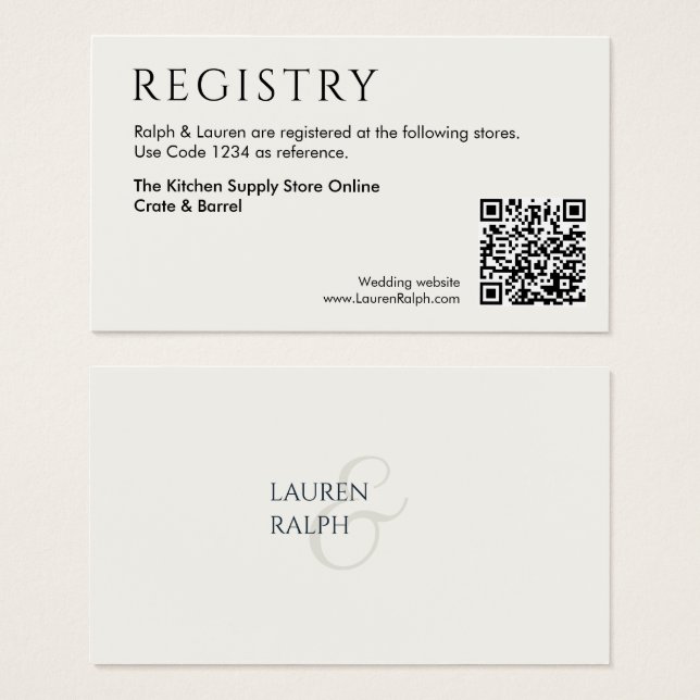 QR Code Wedding Gift Registrierungskarte (Vorne & Hinten)