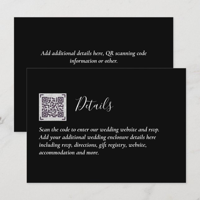 QR Code Wedding RSVP Details Geschenke Hotelwebsit Begleitkarte (Vorne/Hinten)
