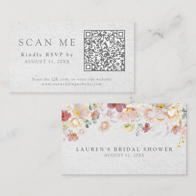 QR Code & Wedding Website Blush Pink Floral UAWG Begleitkarte (Vorne/Hinten)
