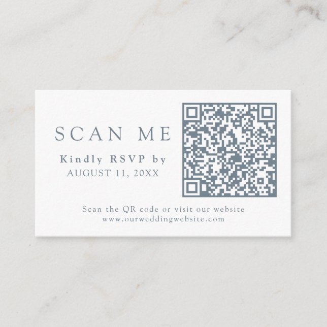 QR Code & Wedding Website Dusty Blue Wedding RSVP Begleitkarte (Vorderseite)