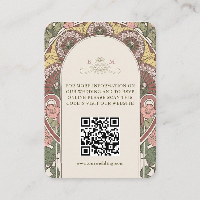 QR Code Wedding Website Info Jugendstil-Enthüllung Begleitkarte (Vorderseite)
