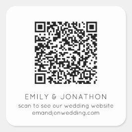 QR Code Wedding Website Namen Schwarz-weiß Quadratischer Aufkleber