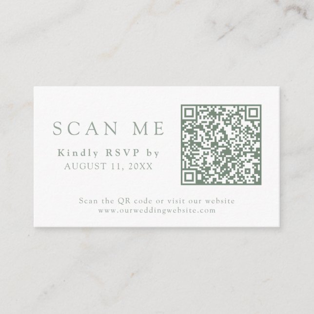 QR Code & Wedding Website Sage Green Wedding RSVP Begleitkarte (Vorderseite)