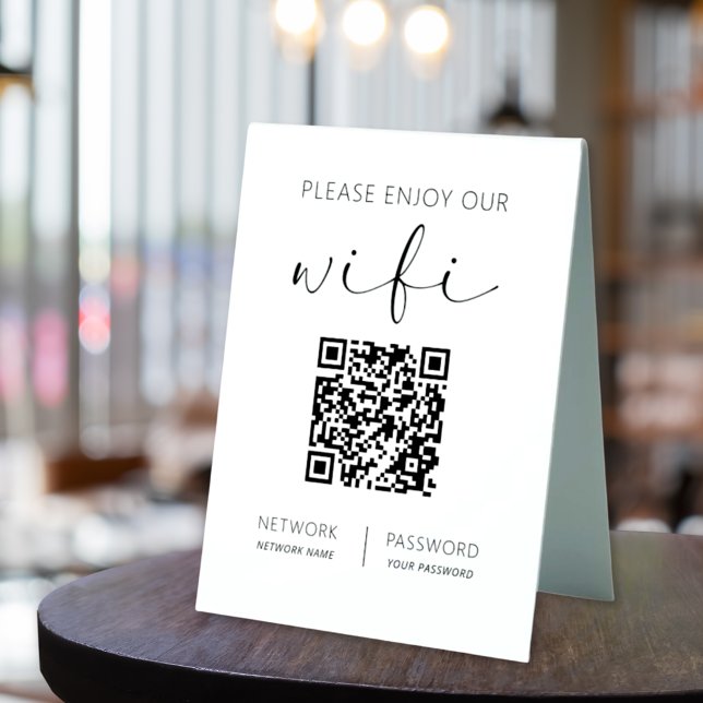 QR Code Weiß Bitte genießen Sie unsere WiFi Tischaufsteller (Von Creator hochgeladen)