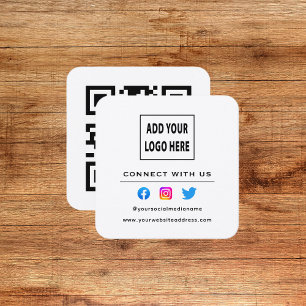 QR-Code Weiß Schwarz Folgen Scannen um mit uns in Quadratische Visitenkarte