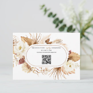 QR Code Weiße Blume Pampas Grass Geburtstagsantwor RSVP Karte