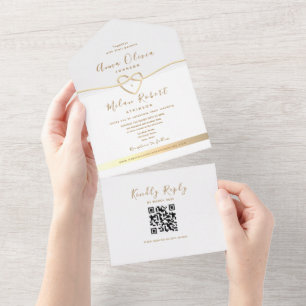 QR-Code Weiße Hochzeit Gold All In One Einladung