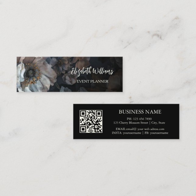 QR-Code | Weiße Rose Schwarz Mini Visitenkarte (Vorne/Hinten)