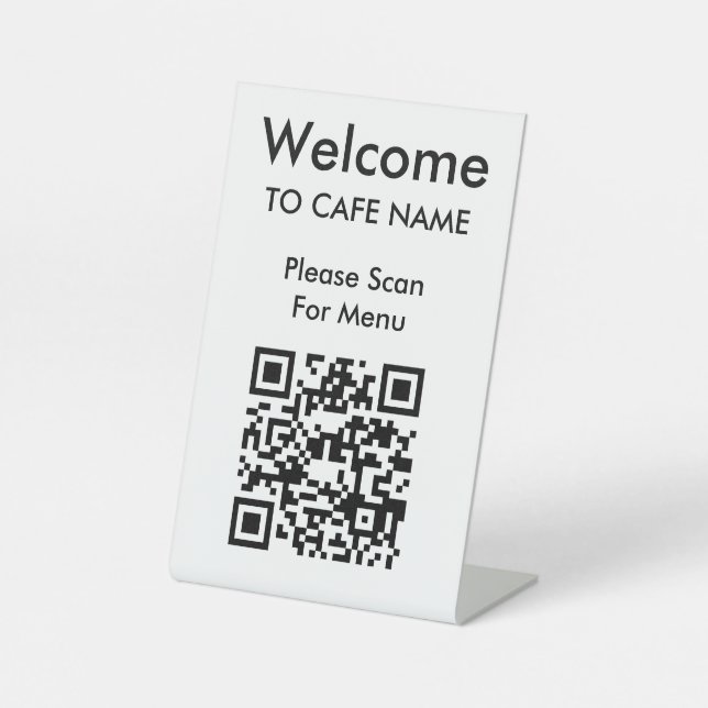 QR Code Welcome Café Restaurant Menü Weiß Sockelschild (Vorderseite)