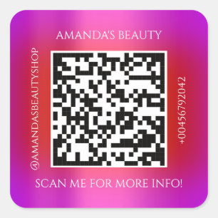 QR Code Werbe-Name Kontakt Rosa Rot Quadratischer Aufkleber