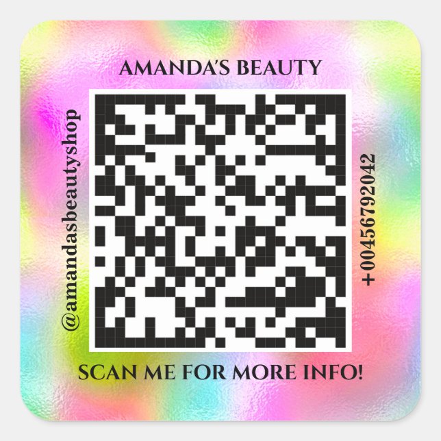 QR Code Werbe-Name Kontakt Web-Holografie Quadratischer Aufkleber (Vorderseite)
