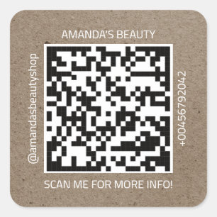 QR-Code Werbe-Name Kontakt Web Kraft Papier Quadratischer Aufkleber