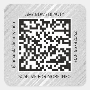 QR-Code Werbe-Name Kontakt Web Kraft Silver Quadratischer Aufkleber