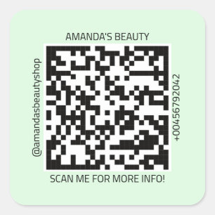 QR Code Werbe-Name Kontakt Web Mint Grün Quadratischer Aufkleber