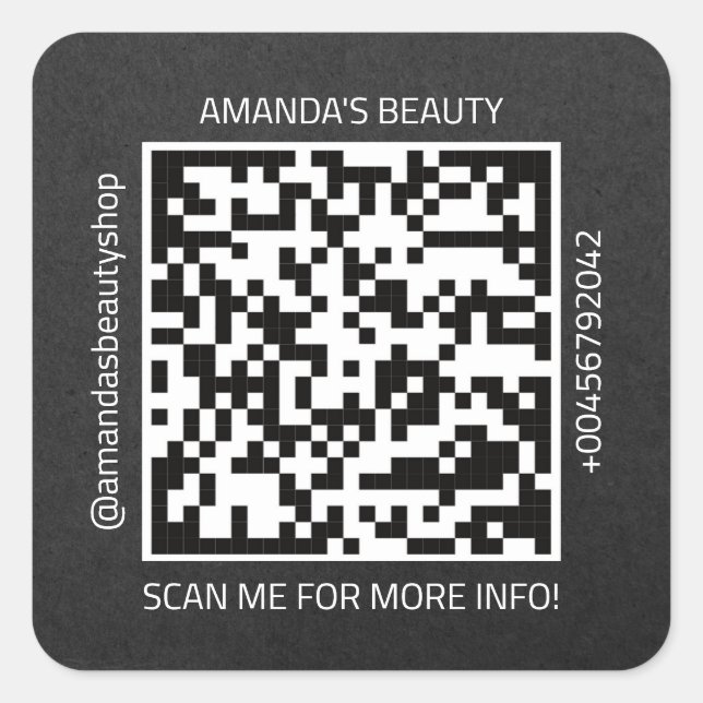QR Code Werbe-Name Kontakt Web Natural Gray Quadratischer Aufkleber (Vorderseite)