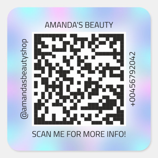 QR-Code Werbe-Name Kontakt-Web Rosa Blau Quadratischer Aufkleber (Vorderseite)