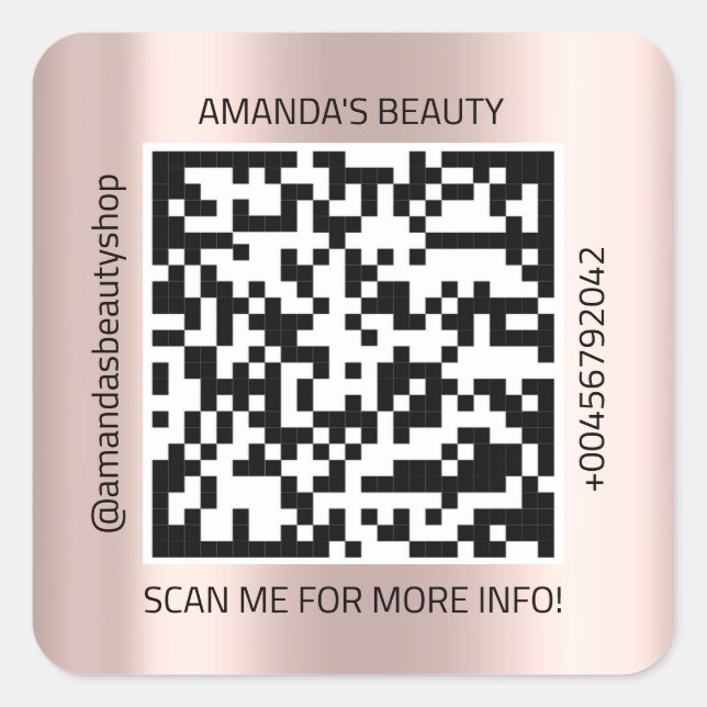 QR-Code Werbe-Name Kontakt Web-Rose Quadratischer Aufkleber (Vorderseite)