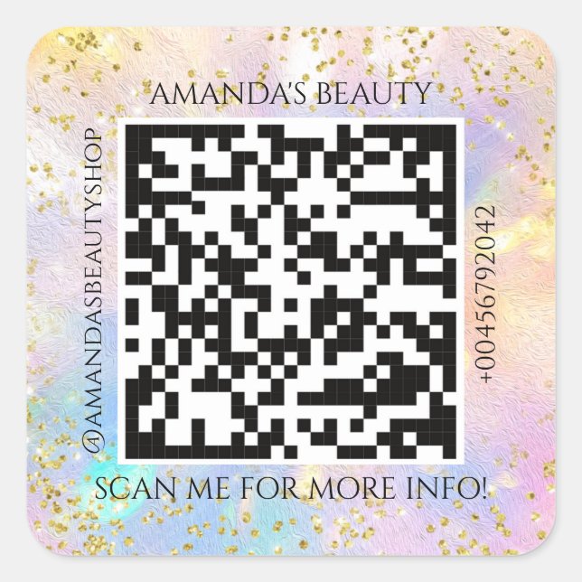 QR Code Werbe-Name Kontakt Webolograph Quadratischer Aufkleber (Vorderseite)