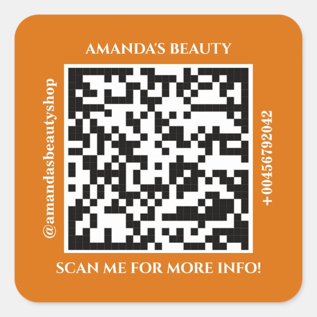 QR-Code Werbe-Name Web Orange Square Aufkleber (Vorderseite)
