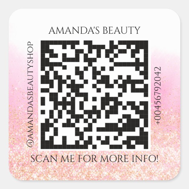 QR-Code Werbename Kontakt Web-Button-Glitzer Quadratischer Aufkleber (Vorderseite)