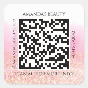 QR-Code Werbename Kontakt Web-Button-Glitzer Quadratischer Aufkleber
