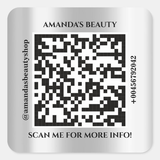 QR-Code Werbename Kontaktadresse Webadresse Grau Quadratischer Aufkleber (Vorderseite)