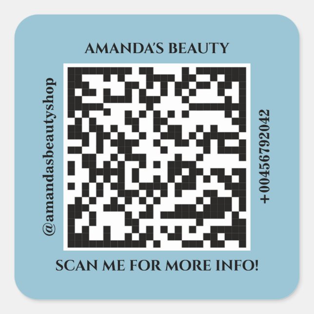 QR-Code Werbename Web Blue Square Aufkleber (Vorderseite)
