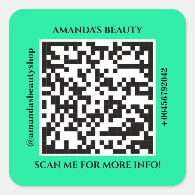 QR-Code Werbename Web Mint Grün Quadratischer Aufkleber (Vorderseite)