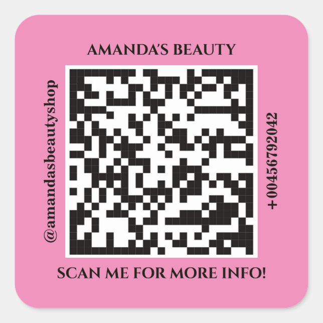 QR-Code Werbename Web Rosa-Quadrat-Aufkleber Quadratischer Aufkleber (Vorderseite)