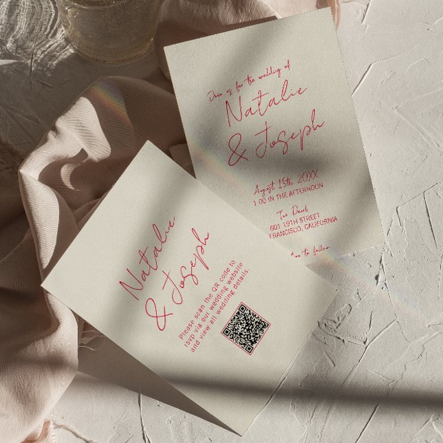 QR Code Whimsical Hand Written Fun Retro Hochzeit Einladung (Von Creator hochgeladen)