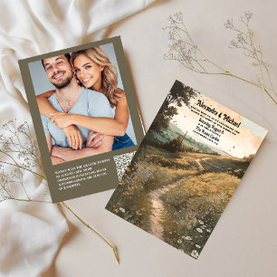 QR Code Whimsical Rustic Wildblume Meadow Wedding Einladung