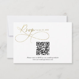 QR Code White and Gold Script Calligraphy Wedding RSVP Karte