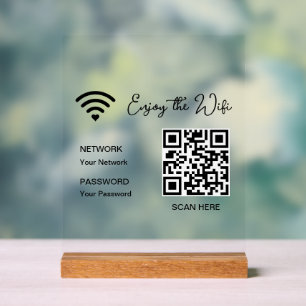 QR Code White Genießen Sie das WiFi Tabletop Akryl Acrylschild
