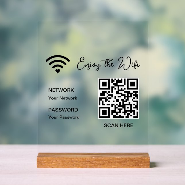 QR Code White Genießen Sie das WiFi Tabletop Akryl Acrylschild (Neutral)