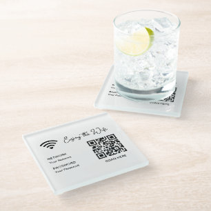 QR Code White Genießen Sie den Wifi Hotel Glass Un Glasuntersetzer