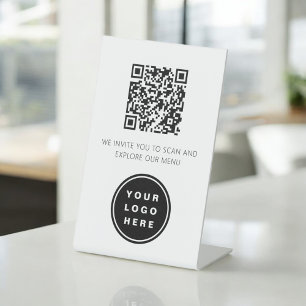 QR Code White Menu Logo Modernes Restaurant Sockelschild