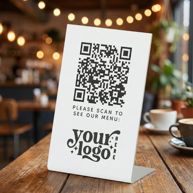 QR Code White Menu Logo Unberührbare Moderne Café Sockelschild (QR Code White Menu Logo Contactless Modern Cafe Pedestal Sign)