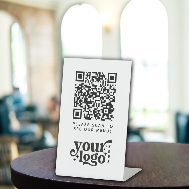 QR Code White Menu Logo Unberührbare Moderne Café Sockelschild (QR Code White Menu Logo Contactless Modern Cafe Pedestal Sign)