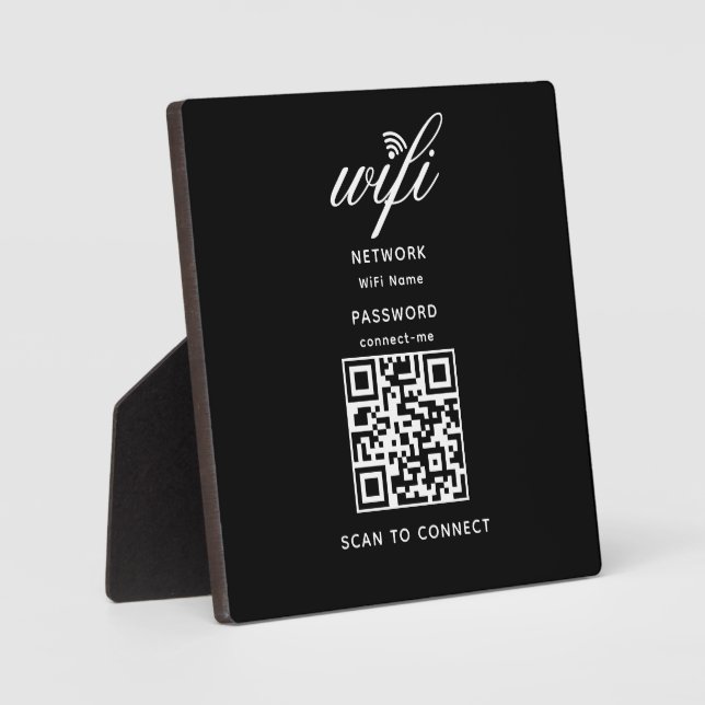 QR-Code Wifi Internet-Kennwort Schwarz Plaque Fotoplatte (Vorderseite)