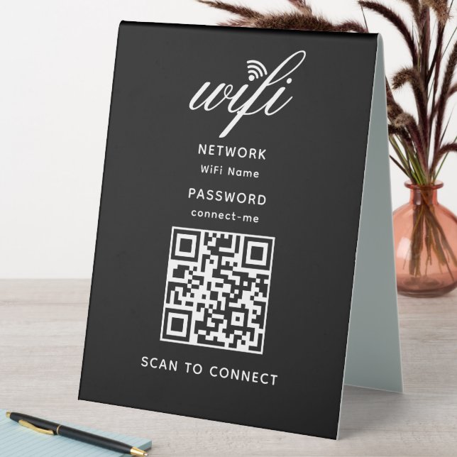 QR-Code Wifi Internet-Kennwort schwarz Tischaufsteller (In Situ (Tisch))