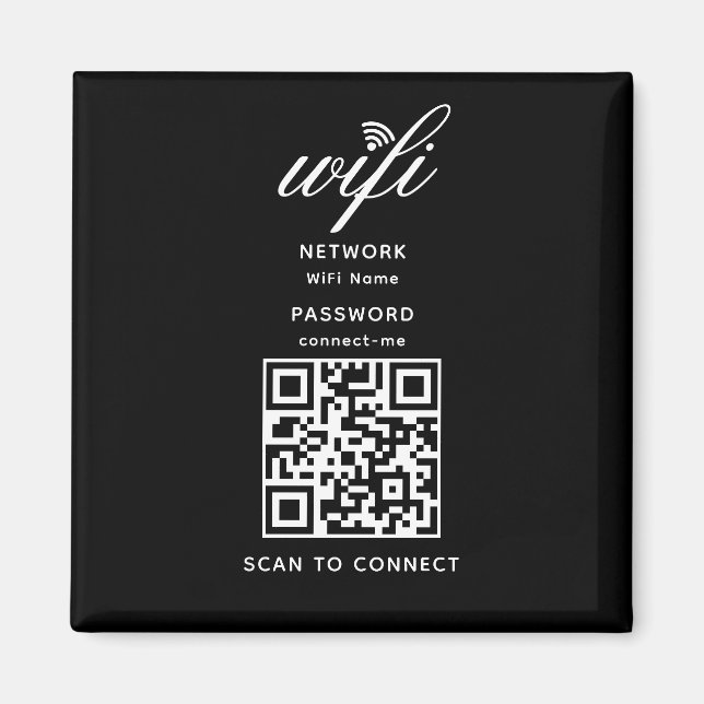 QR-Code Wifi Internet Password Black Magnet (Vorne)