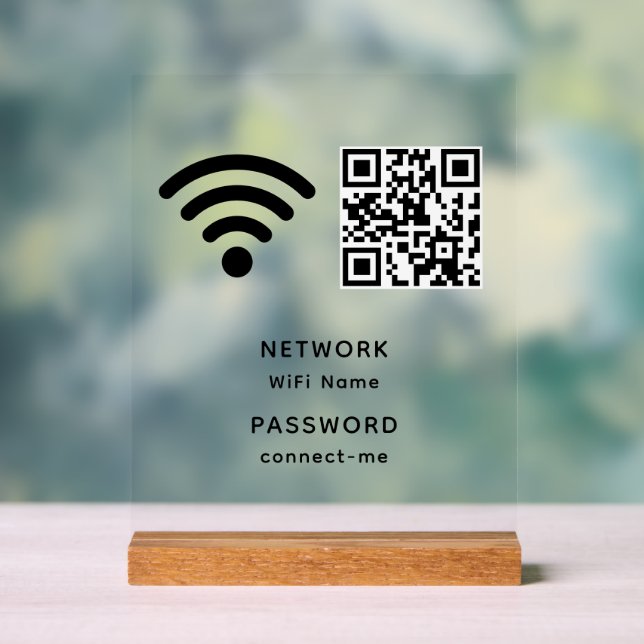 QR-Code Wifi-Kennwort und Netzwerk personalisiert Acrylschild (Neutral)