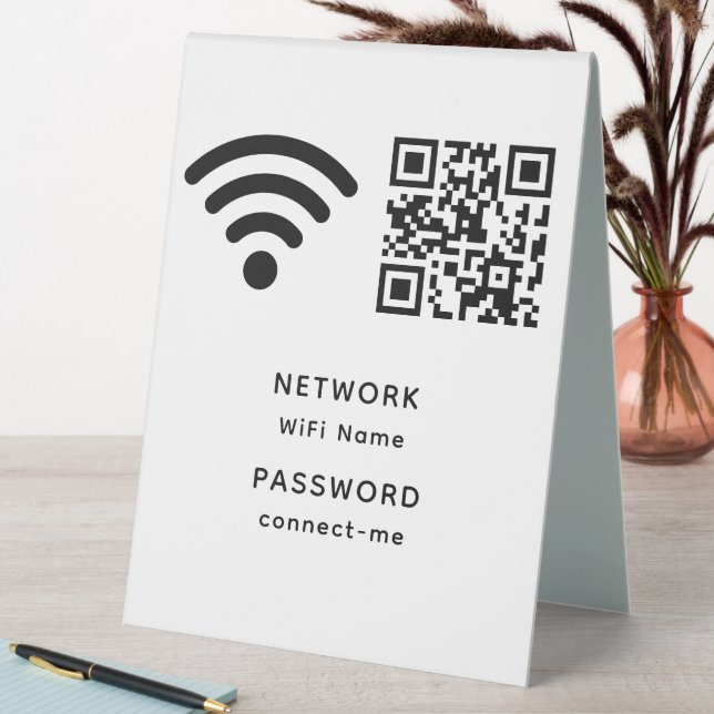 QR-Code Wifi-Kennwort und Netzwerk personalisiert Tischaufsteller (In Situ (Tisch))