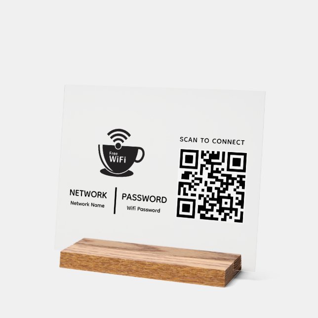 QR-Code Wifi-Scan zum Verbinden von Firmenlogo Acrylschild (Winkel)