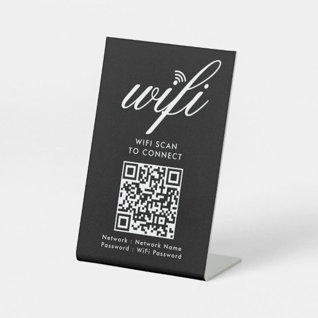 QR-Code Wifi-Scan zur Verbindung von Schwarz mit b Sockelschild (Vorderseite)